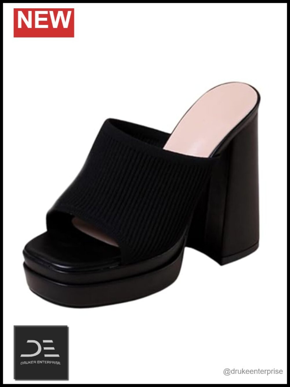 Stretch Knitted Platform Chunky Heels Sexy Sandals Square Open Toe Block Heel